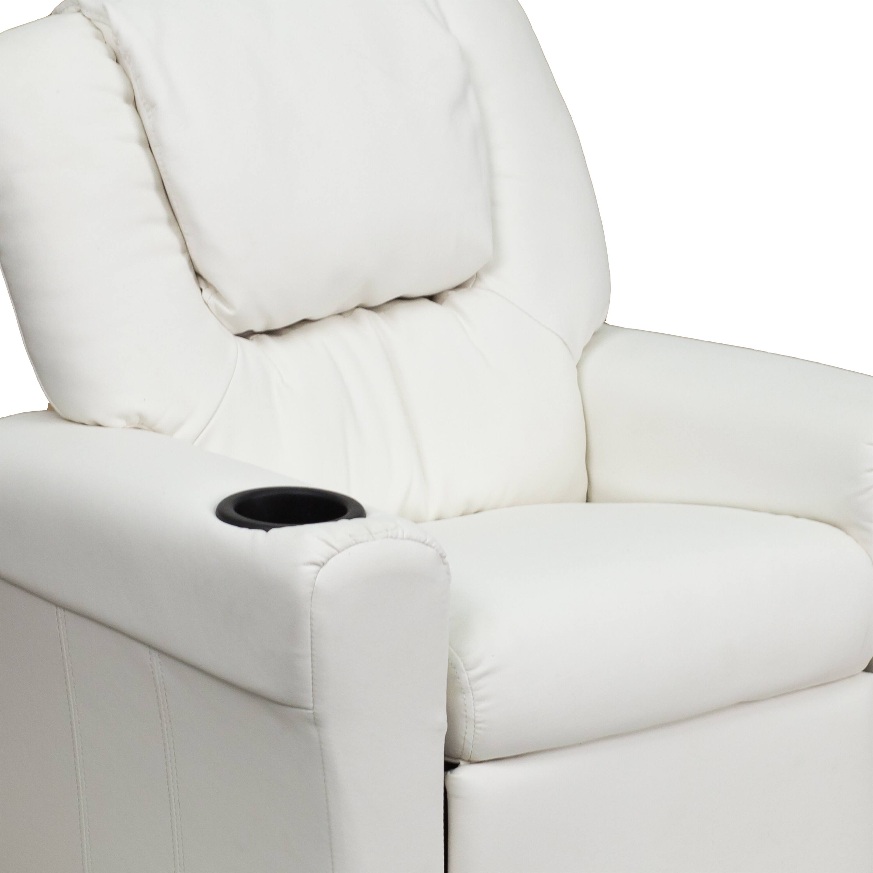Alt View 8. Emma + Oliver - Contemporary Kids Recliner with Cup Holder and Headrest - White Vinyl.