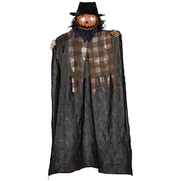 Ecooso - 6' Halloween Hanging Pumpkin Ghost Animatronic with Light Up Eyes and Creepy Talking Sound Activated - Multicolor