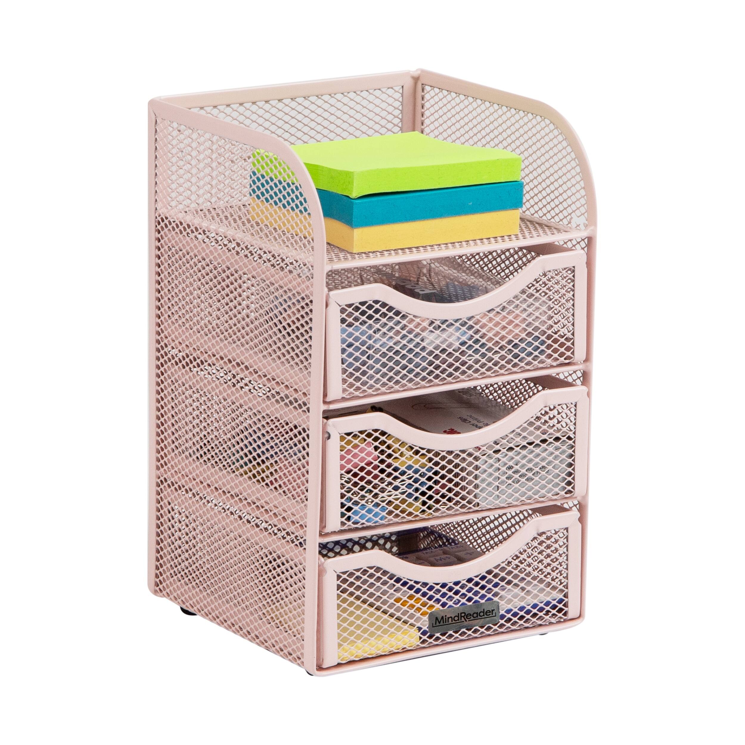 Alt View 4. Mind Reader - Desktop Accessory Storage, Paper Binder Clip Basket, Workspace, Office, Metal Mesh - Pink.