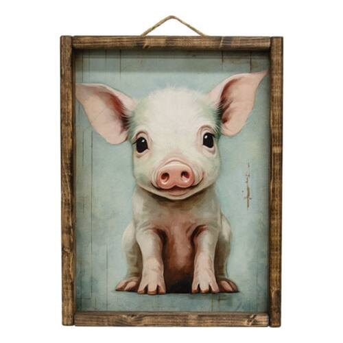 Front. BreeBe - Sitting Pretty Piglet Portrait Framed Print - 12x16 - Pink, Light Blue, Natural.