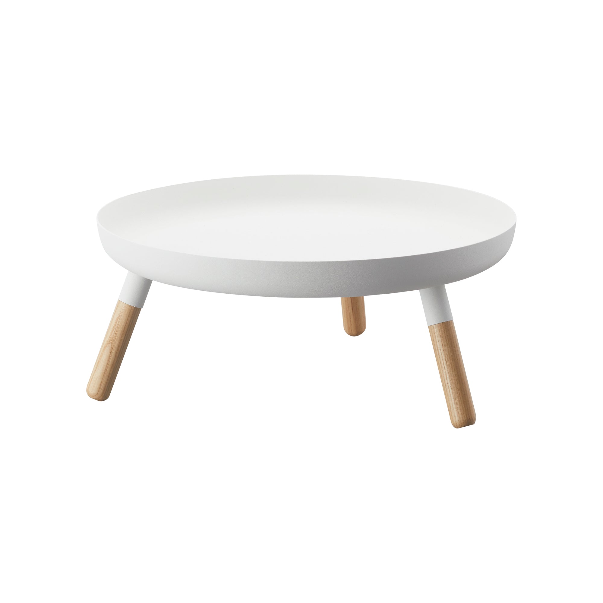 Angle. Yamazaki Home - Countertop Pedestal Tray (5" H)  - Steel + Wood - White.