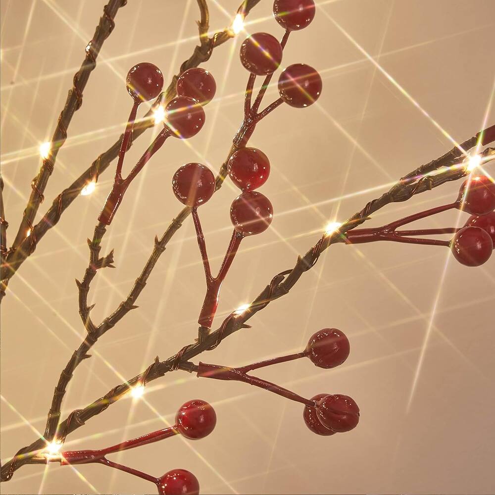 Angle. ACJPR - Lighted Red Berry Branches – 32", 80 LEDs, USB/Battery, Timer - Red berry.