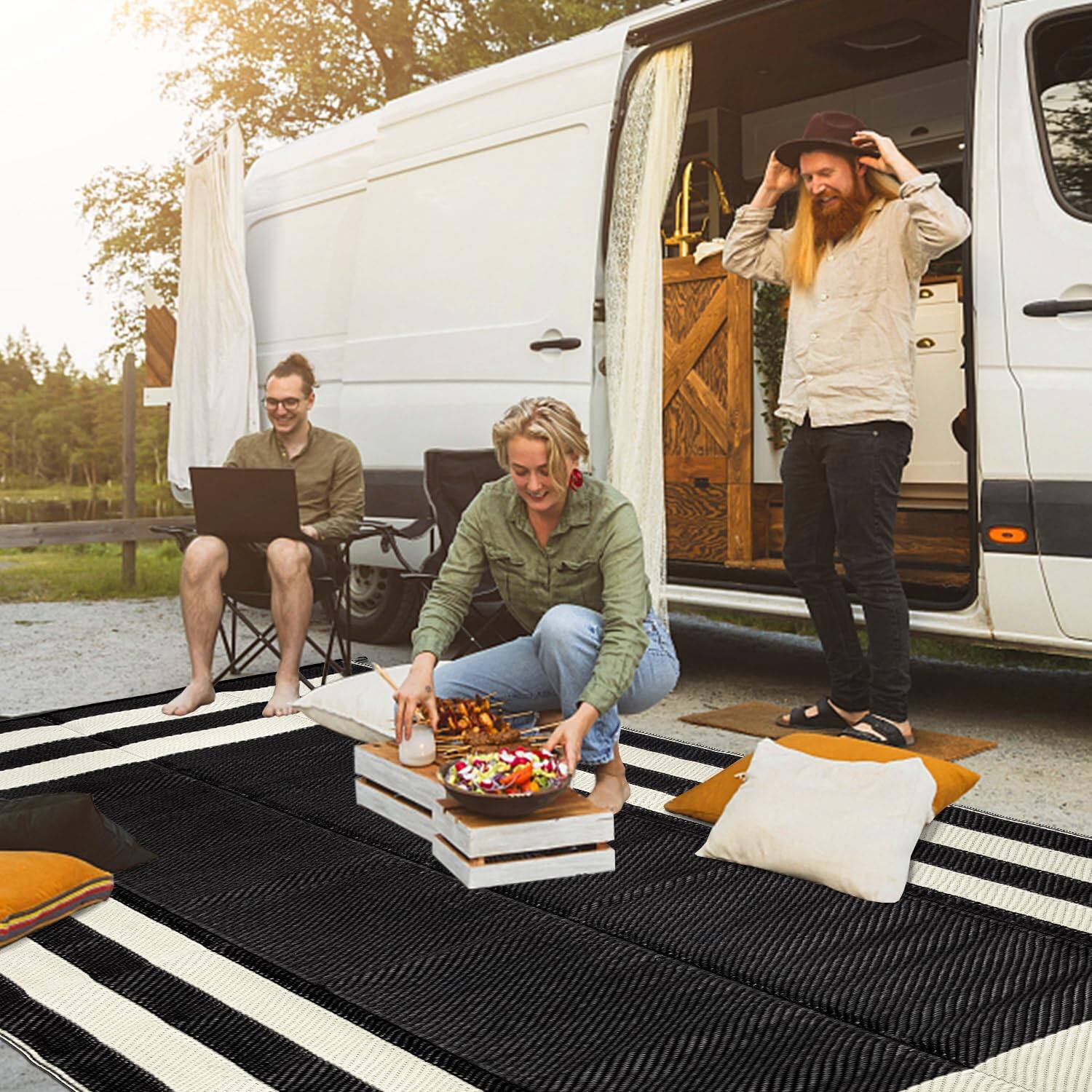 Alt View 2. Reds Spade - Outdoor Rug Carpet Waterproof Reversible Mats Ft Patio Rv Camping Plastic Straw Area For Balcony Picnic Bea... - Black and White-5' x 8' (Rectangular).