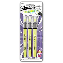 Sharpie - Clear View Highlighter, Chisel Tip, 3/Pack - Yellow