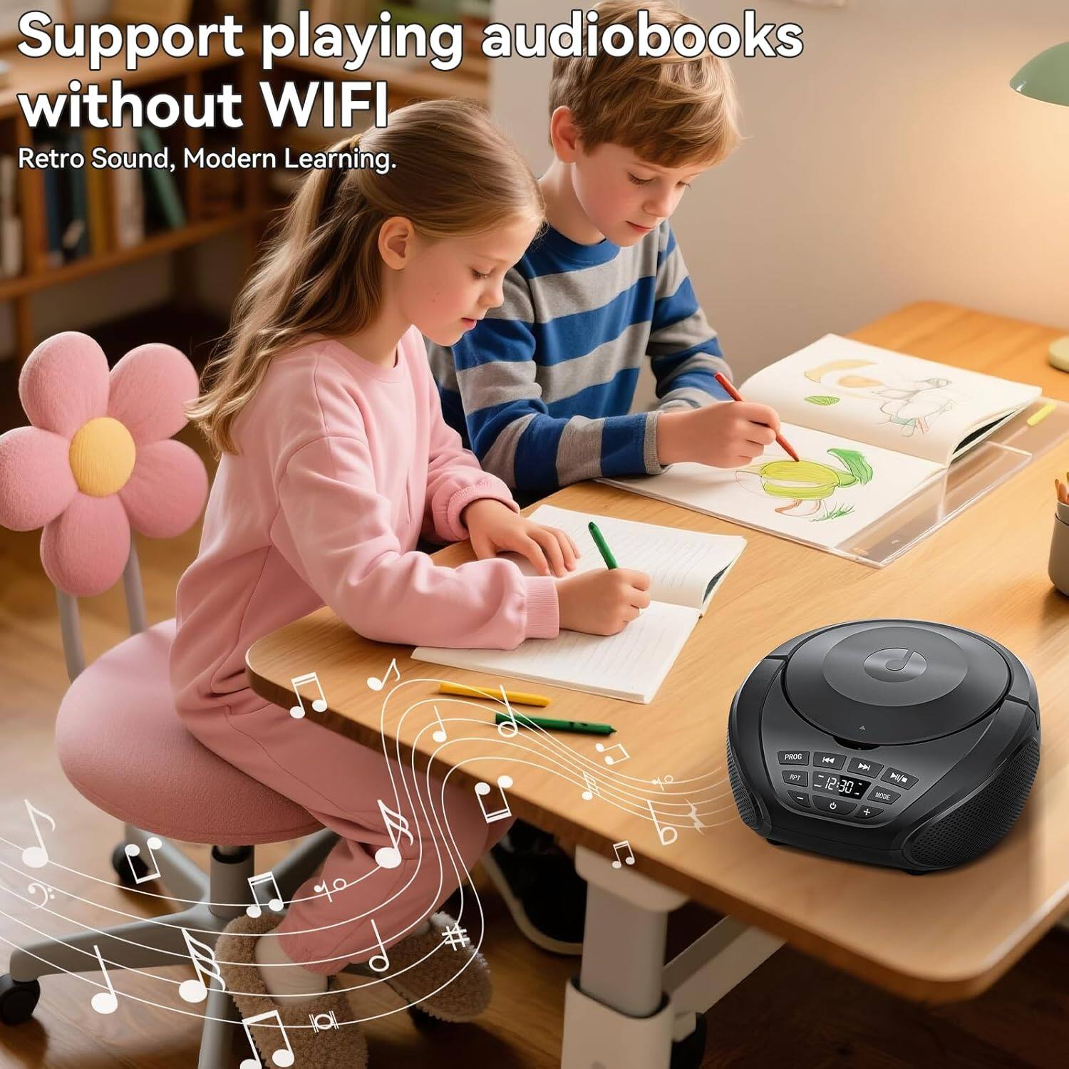 Support playing audiobooks without WIFI  
Retro Sound, Modern Learning.
