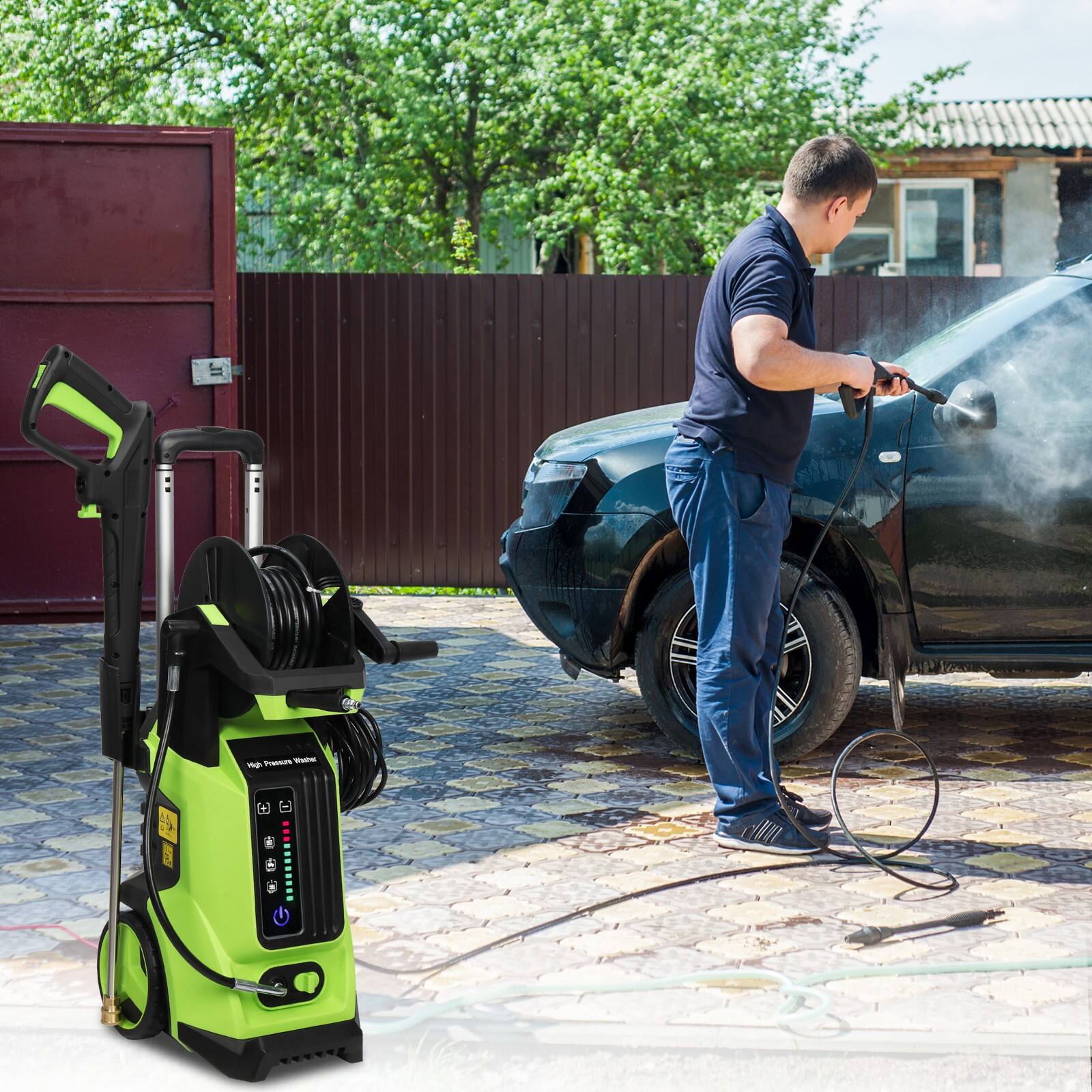 Back. Winado - 2200 PSI 2.8GPM Electric High Pressure Washer with Touch Screen Adjustment Pressure for Car Driveway Boat Home Cleaning - Green.