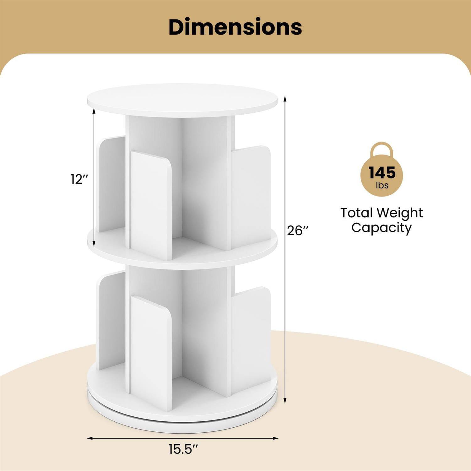 Dimensions: 12" x 15.5" x 26"  
Total Weight Capacity: 145 lbs