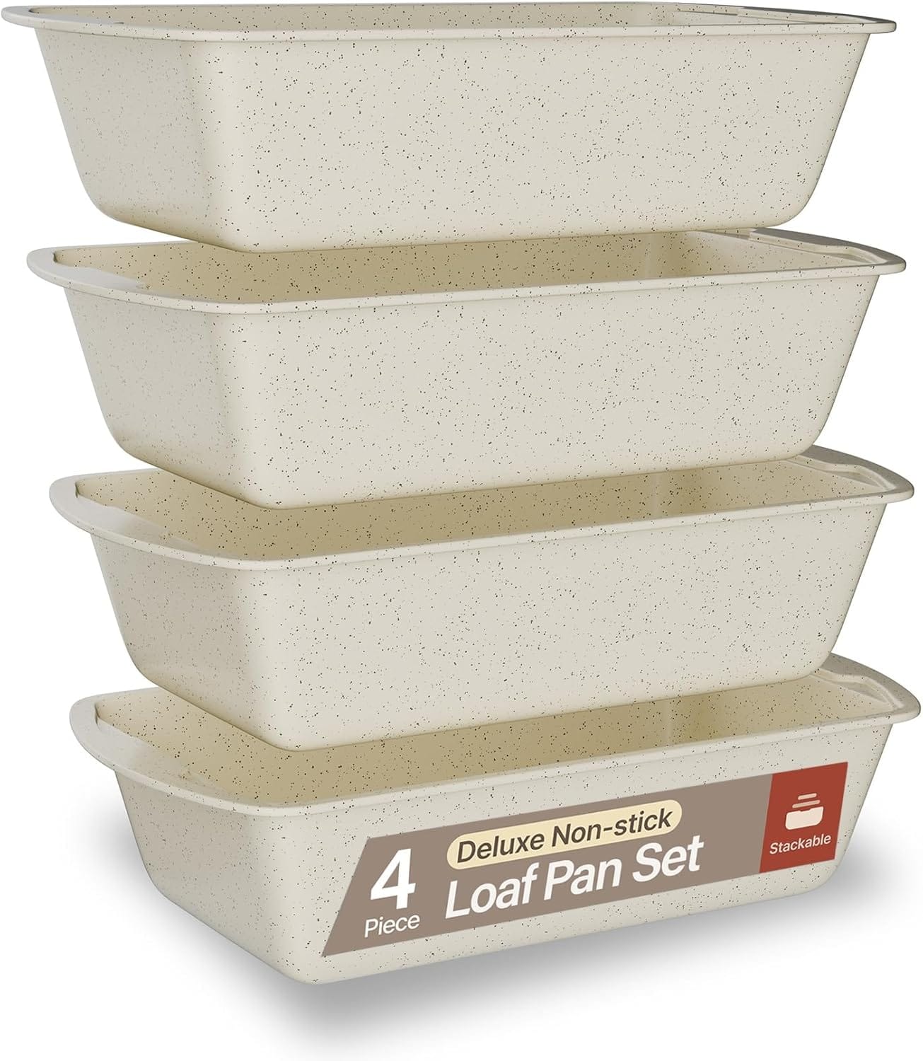 Bakken- Swiss - Loaf Pans Set of 4 – 11" Carbon Steel, Nonstick, PTFE-Free, Oven Safe to 450°F, Stackable, Dishwasher Friendly - White Marble