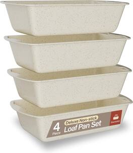 Bakken- Swiss - Loaf Pans Set of 4 – 11" Carbon Steel, Nonstick, PTFE-Free, Oven Safe to 450°F, Stackable, Dishwasher Friendly - White Marble