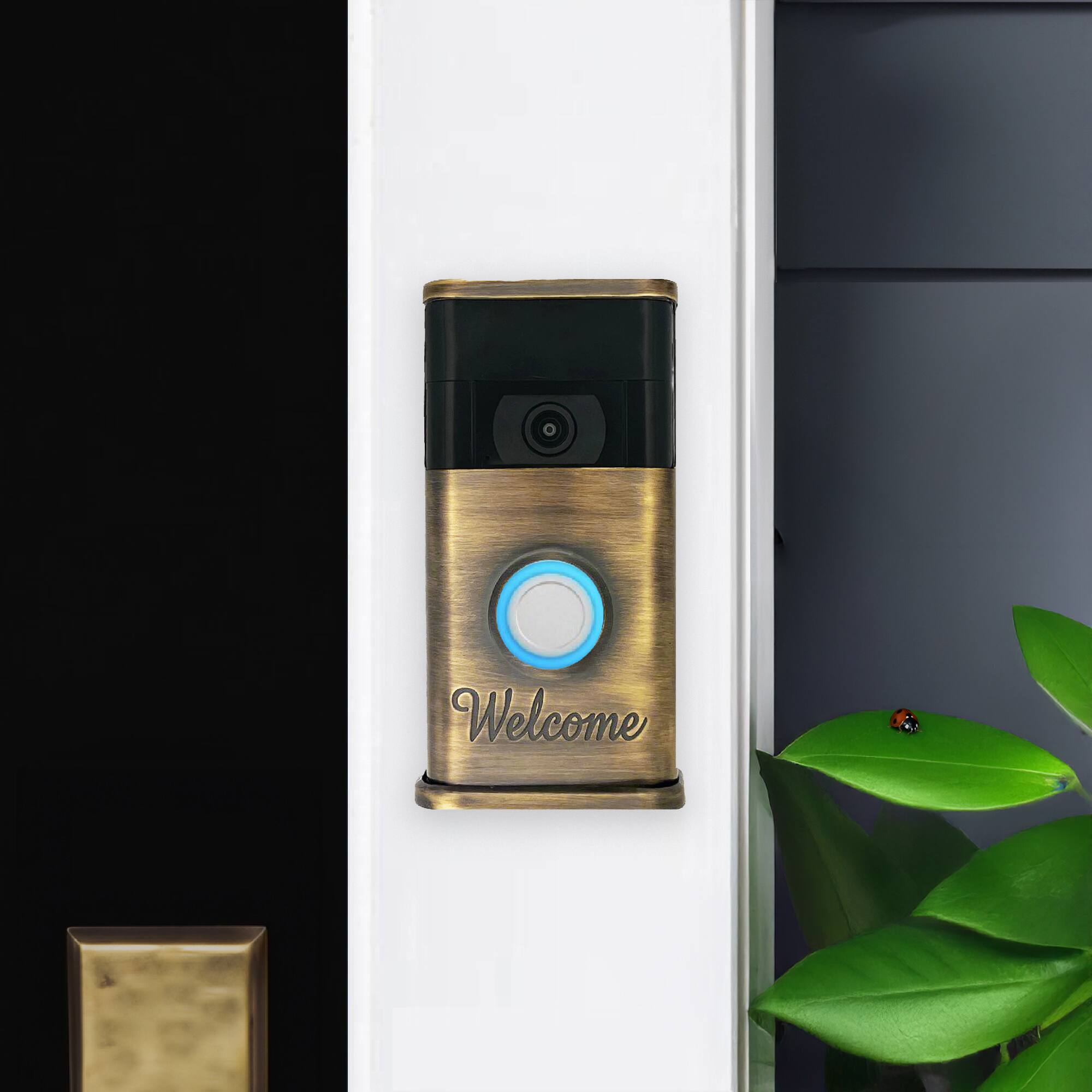 Alt View 3. Michael Healy - Welcome Video Doorbell Cover (Ring 2nd Gen) - Antique Brass.