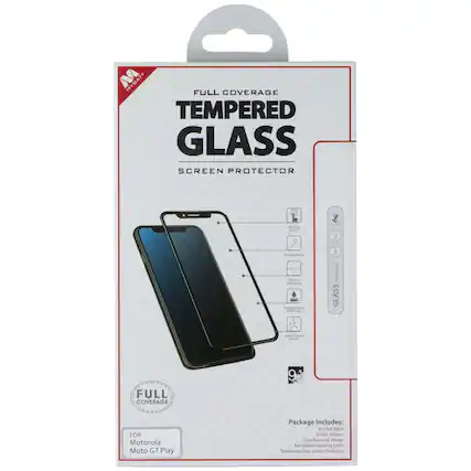 MYBAT* FULL COVERAGE TEMPERED GLASS SCREEN PROTECTOR
Calibrate Touch HD
Trmperenca PLICON
Portect Autherdin
Olgaphobis
Ceaning
9H Premium GLASS
Shatteignout
Soede
FULL COVERAGE
9
FOR Motorola Moto G7 Play
Package Includes:
Alcohol Wipe
Guide
Stickers
DuAR Removal Sticker
Microfiber Cleaning Cloth
Sempered Cllass Screen Profector
