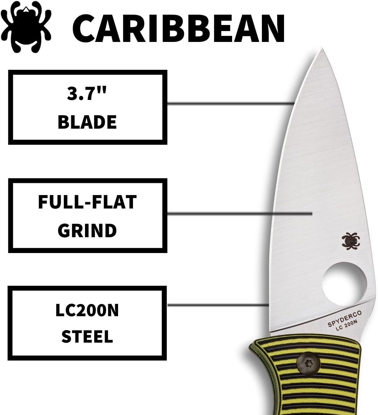 CARIBBEAN  
3.7" BLADE  
FULL-FLAT GRIND  
LC200N STEEL  
SPYDERCO LC200N