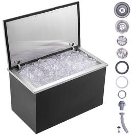 VEVOR - Drop in Ice Chest, 24"L x 20"W x 15"H Stainless Steel Ice Cooler, Commercial Ice Bin with Hinged Cover, 40 qt Outdoor - Silver