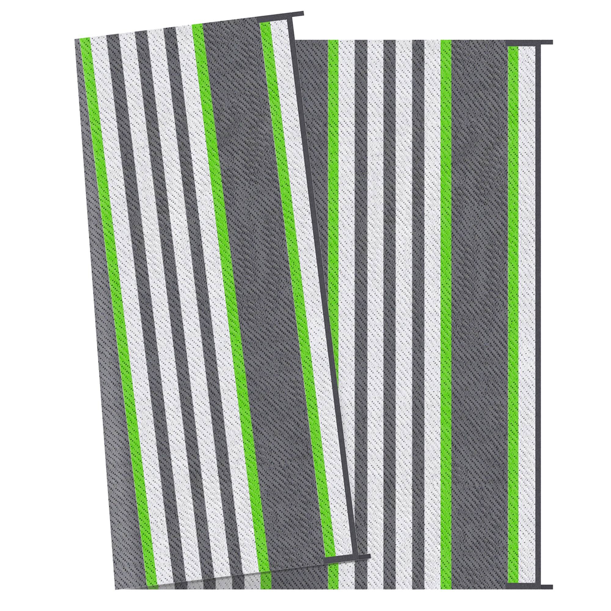 Alt View 8. Outsunny - Reversible Outdoor Rug, 9' x 12' Waterproof Plastic Straw Floor Mat, Portable RV Camping Carpet - Green and Gray Stripes.