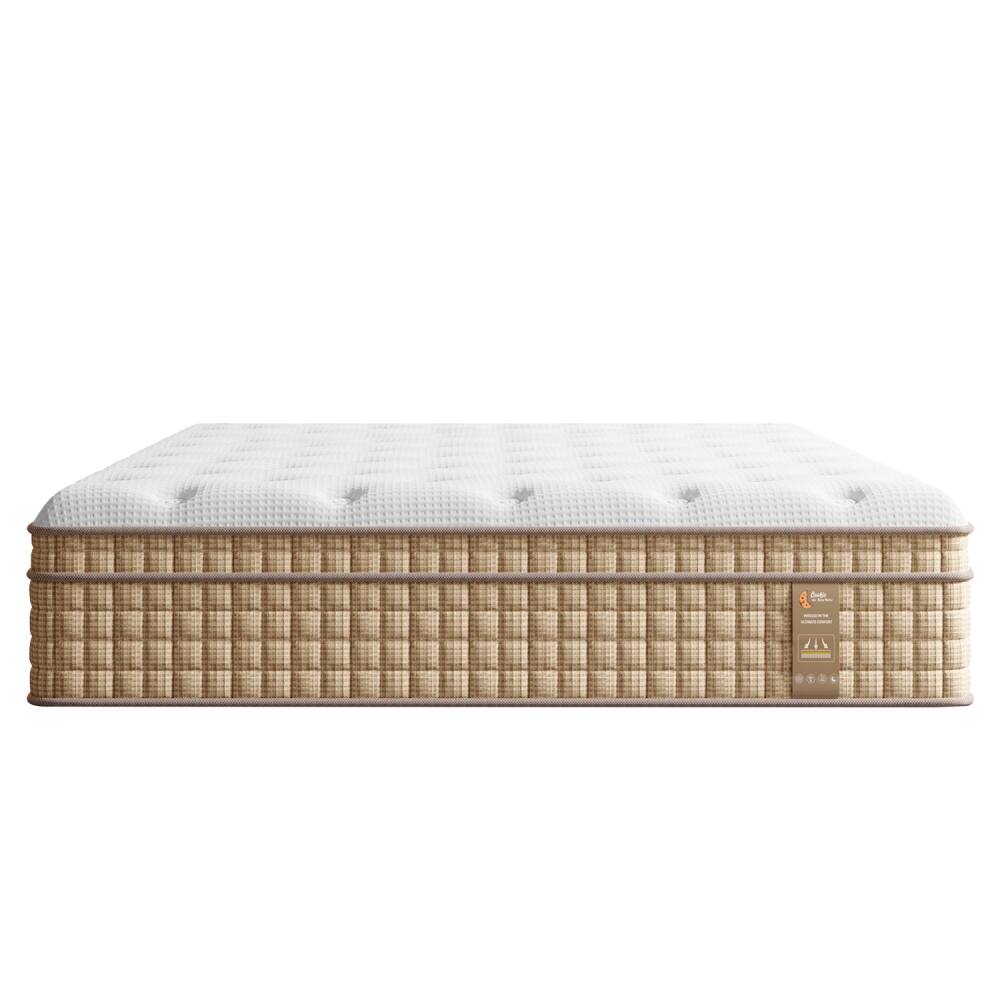 Left. PDTEND - 12 Inch Queen Medium Firm Hybrid Mattress with Independently Encased Springs & Gel Memory Foam - Beige+White.
