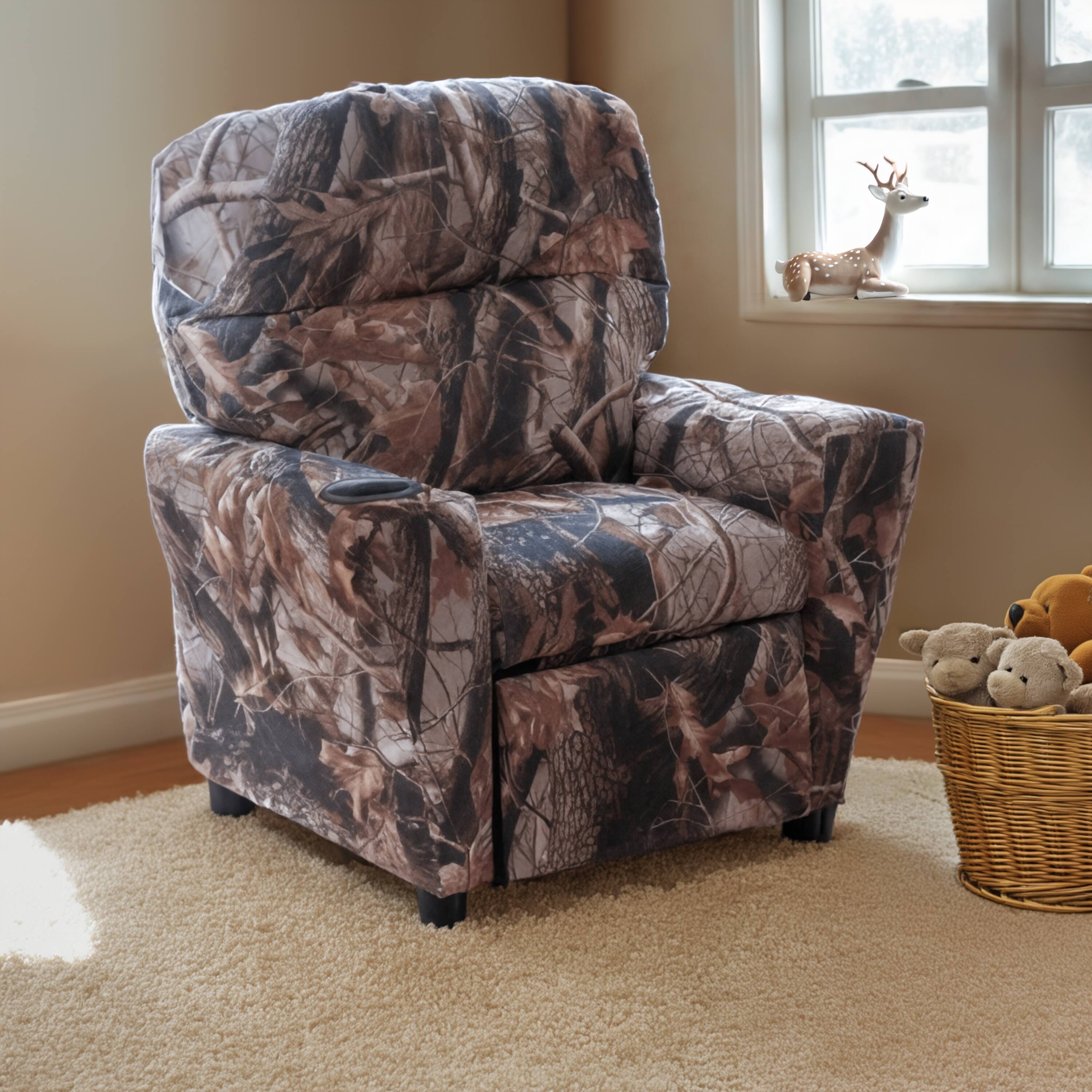 Alt View 1. Emma + Oliver - Contemporary Kids Recliner with Cup Holder - Camouflage Fabric.