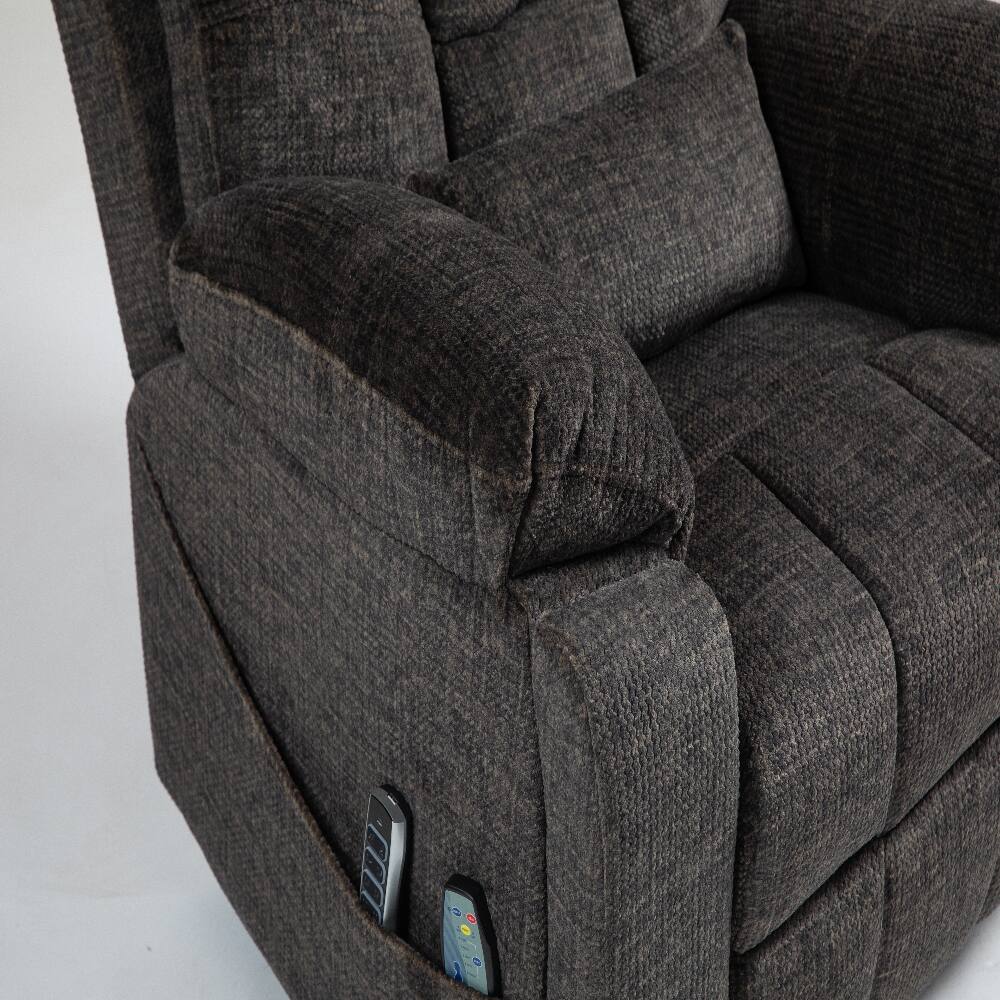 Alt View 4. Ropilly - Ropilly Oversized Electric Lift Chair, Lay Flat Recliner with Heat and Massage, 400 lbs Capacity, Dark Brown - Dark Brown.