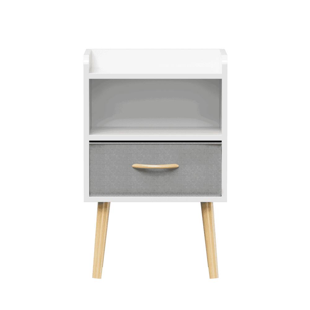 Alt View 2. Kadyn - Two-Tier Bedside Table with Fabric Drawer for Kids or Adults - White - White.