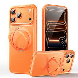 Dteck - for Apple iPhone 17 Pro Max Shockproof Case,Vegan Leather Back with Magnetic Ring Stand,Slim PC TPU Hard Shell Cover - Orange