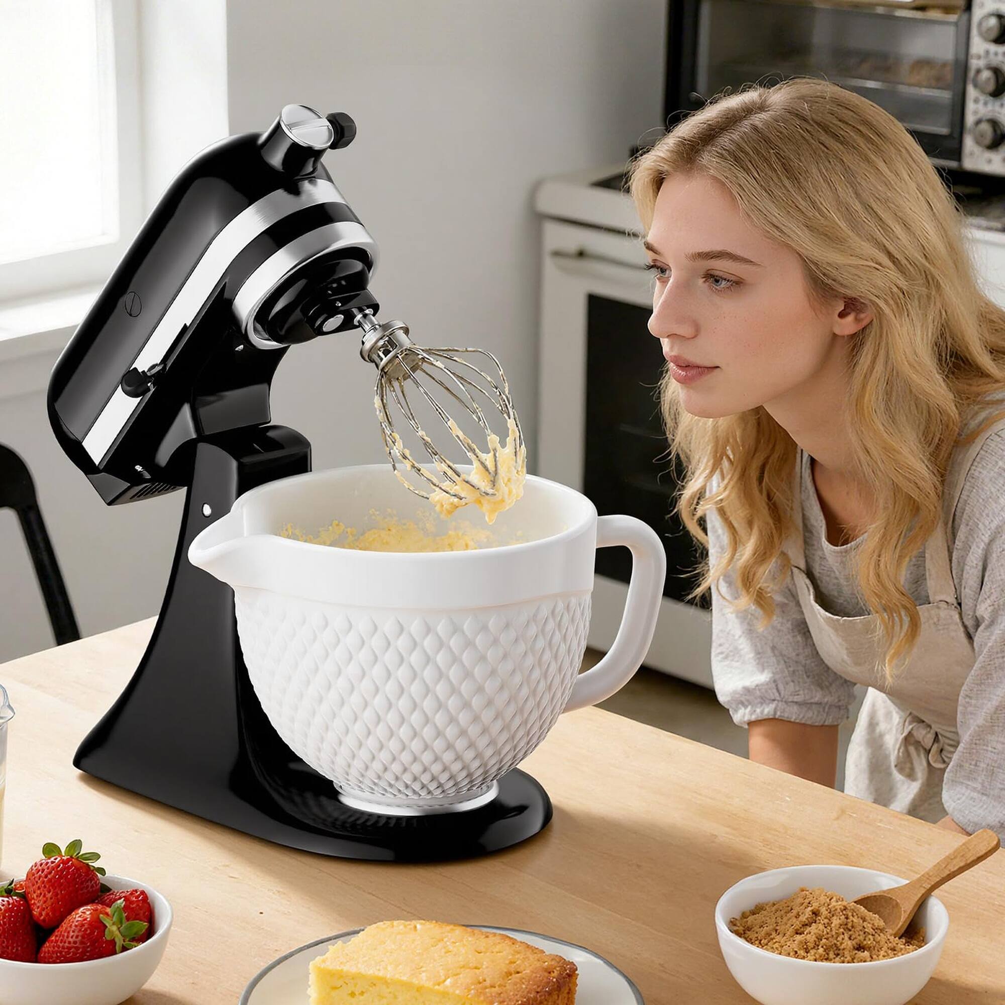Alt View 2. Gvode - GVODE 5 Quart Pineapple Ceramic Mixing Bowl with Handle for KitchenAid Tilt-Head Stand Mixers - White.