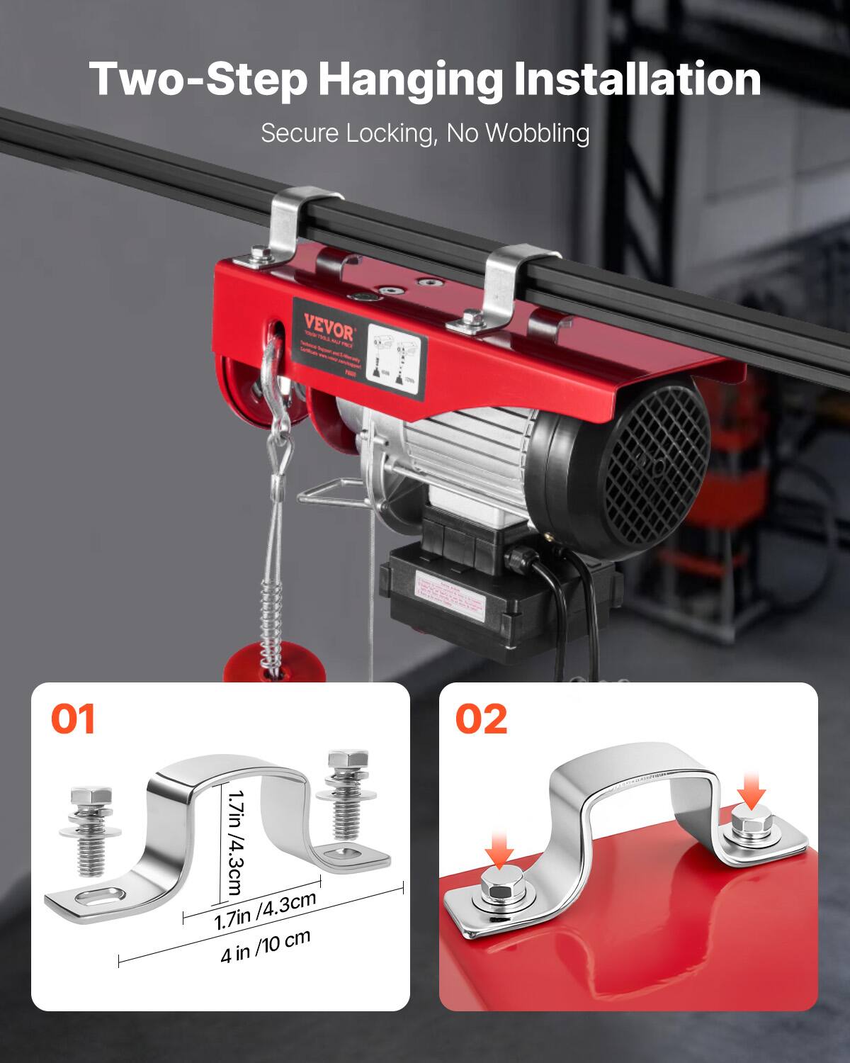 Two-Step Hanging Installation Secure Locking, No Wobbling

VEVOR - TL

01 02

1.7in /4.3cm

1.7in /4.3cm

4 in /10 cm
