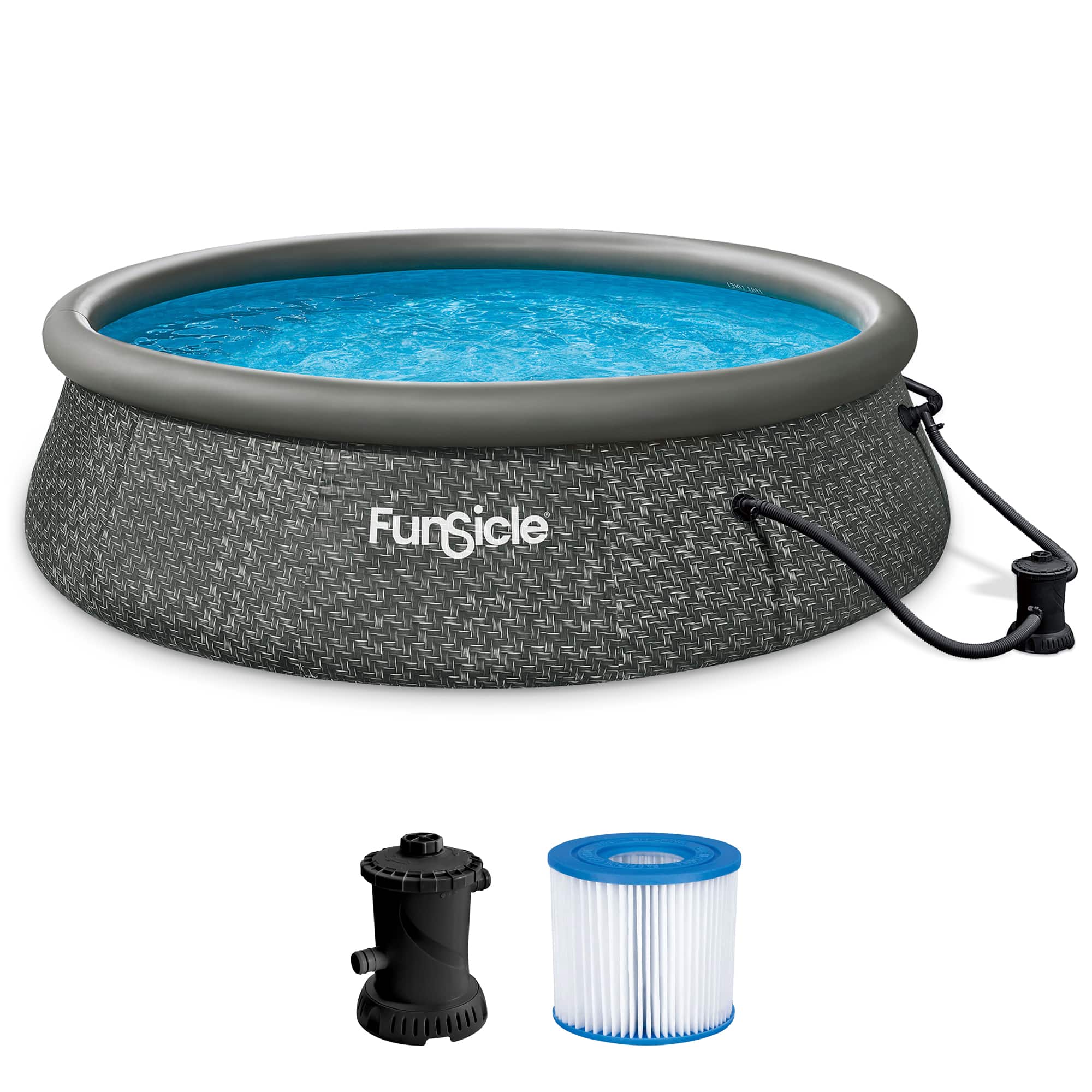 Funsicle - 12' x 36" QuickSet Ring Top Above Ground Swimming Pool, Herringbone - Dark Herringbone