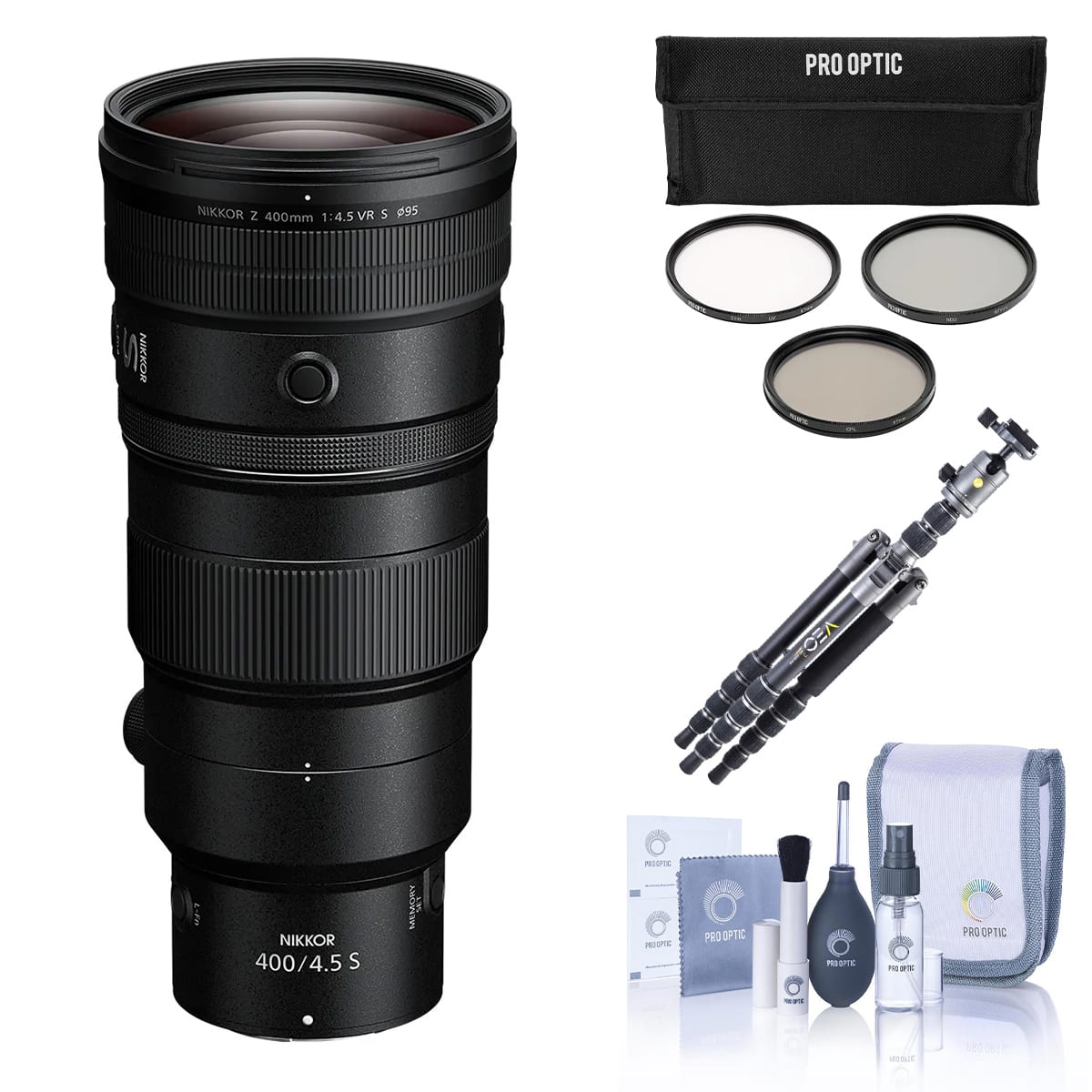 Bundle - Nikon - NIKKOR Z 400mm f/4.5 VR S Lens, with Vanguard VEO 3 GO 235AB Aluminum Travel Tripod, 95mm Filter Kit,