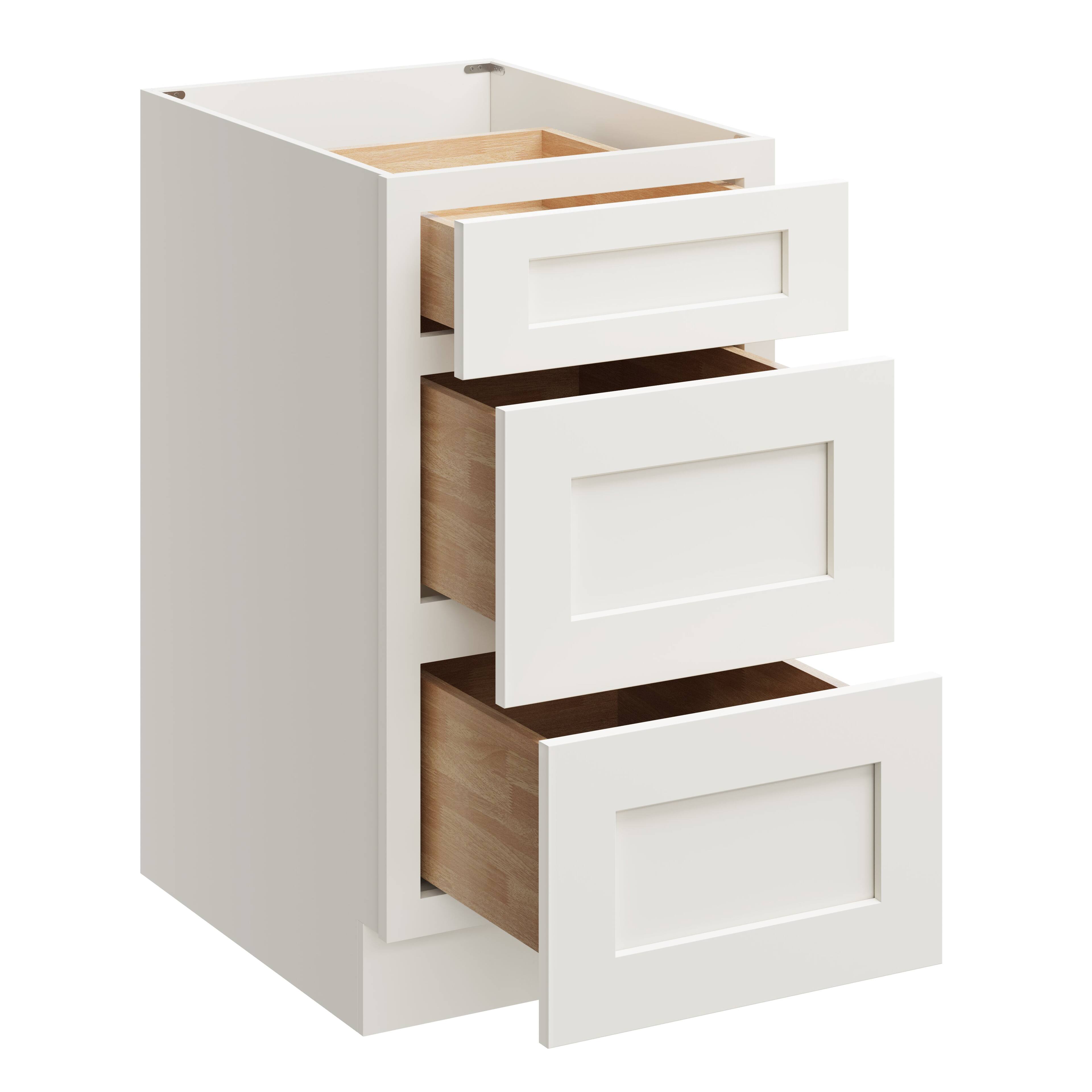 Alt View 1. Boyel Living - 18 Inch White Shaker 3 Drawer Base Cabinet with Soft Close Slides - White Shaker.