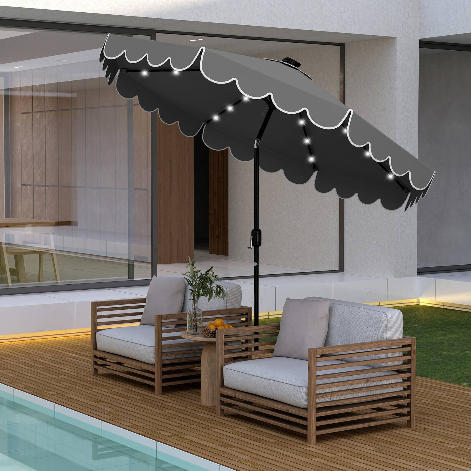 Alt View 3. Gymax - Gymax 9.3 FT Solar Patio Umbrella w/ 32 LED Lights & Tilt Adjustment - Gray.