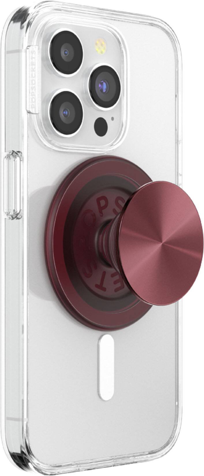 Angle. PopSockets - MagSafe PopGrip Universal Magnetic Grip & Stand with Adapter Ring for Cell Phones - Radial Oxblood.