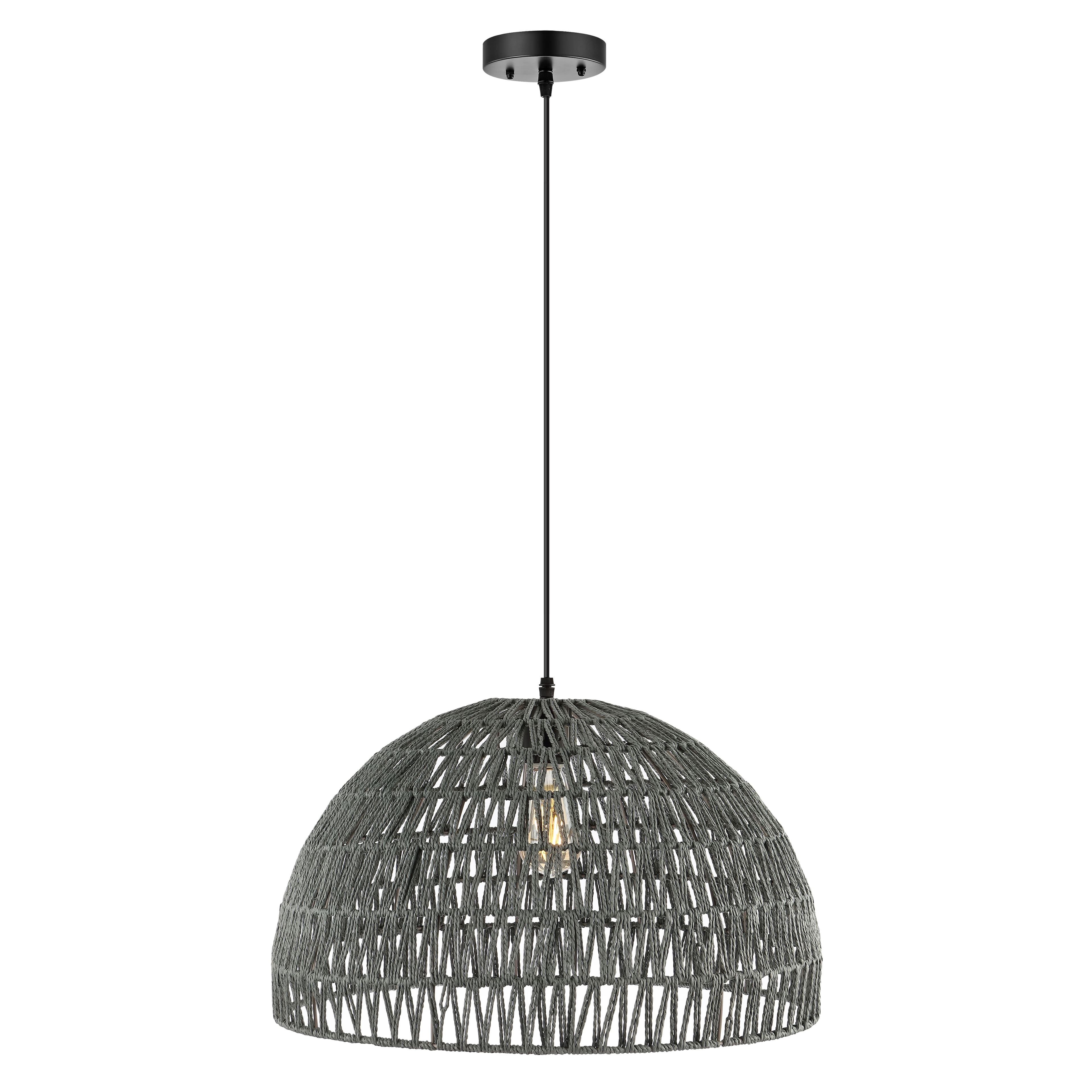 "Jonathan Y - Campana 20"" 1-Light Bohemian Modern Woven Rope/Iron LED Pendant - Gray" price history on PriceWatchPro