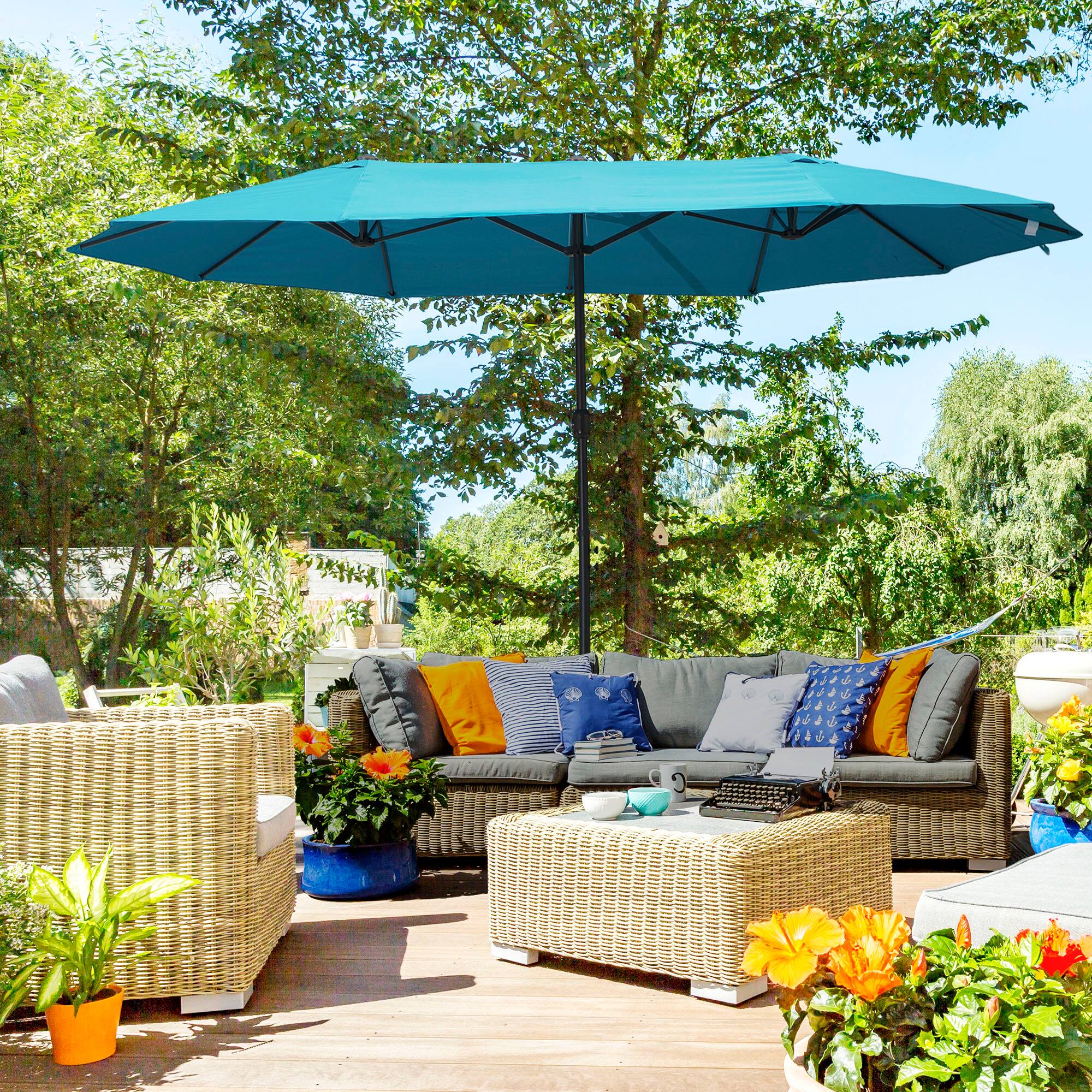 Alt View 1. Outsunny - Patio Umbrella 15ft Double-Sided Outdoor Market Extra Large Umbrella with Crank Handle for Deck, Lawn - Light Blue.