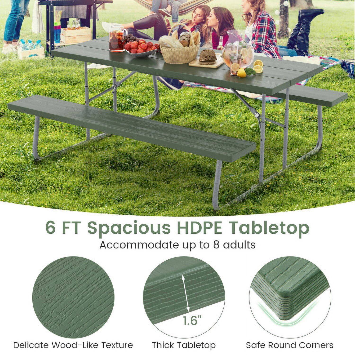 6 FT Spacious HDPE Tabletop  
Accommodate up to 8 adults  

- Delicate Wood-Like Texture  
- Thick Tabletop (1.6")  
- Safe Round Corners
