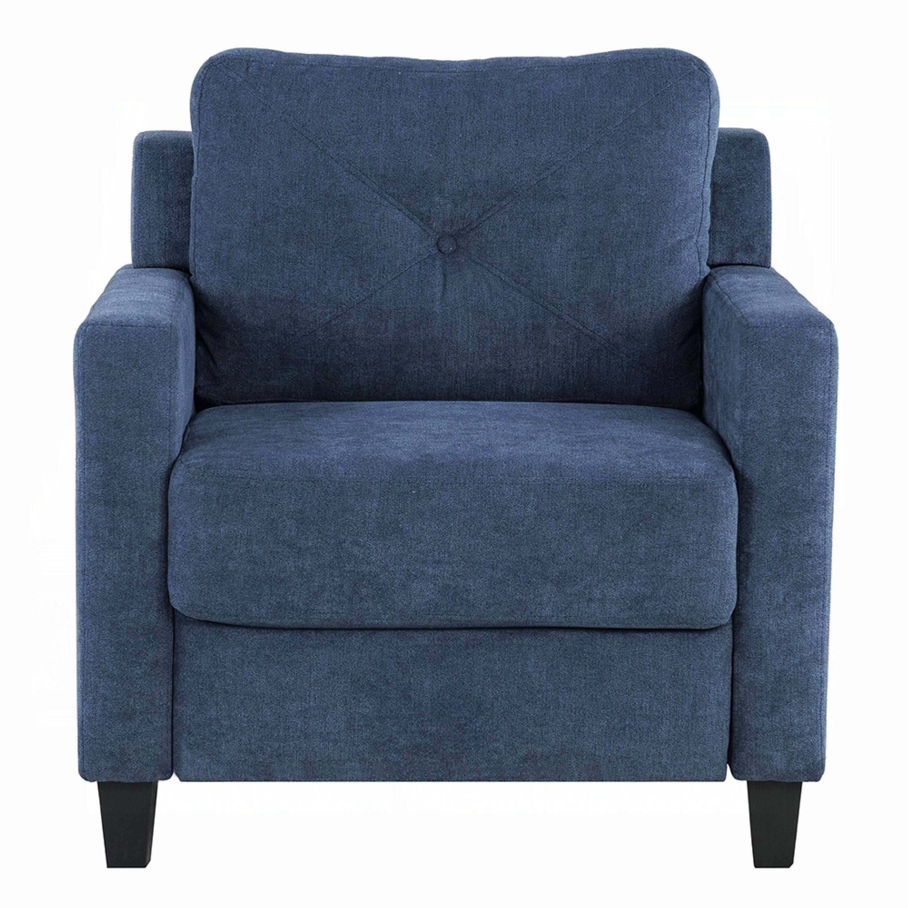 Alt View 1. Manhattan Lane - Royi Accent Chair, Track Armrest,  Fabric Seat with Tufted Backrest - Navy Blue, Black.
