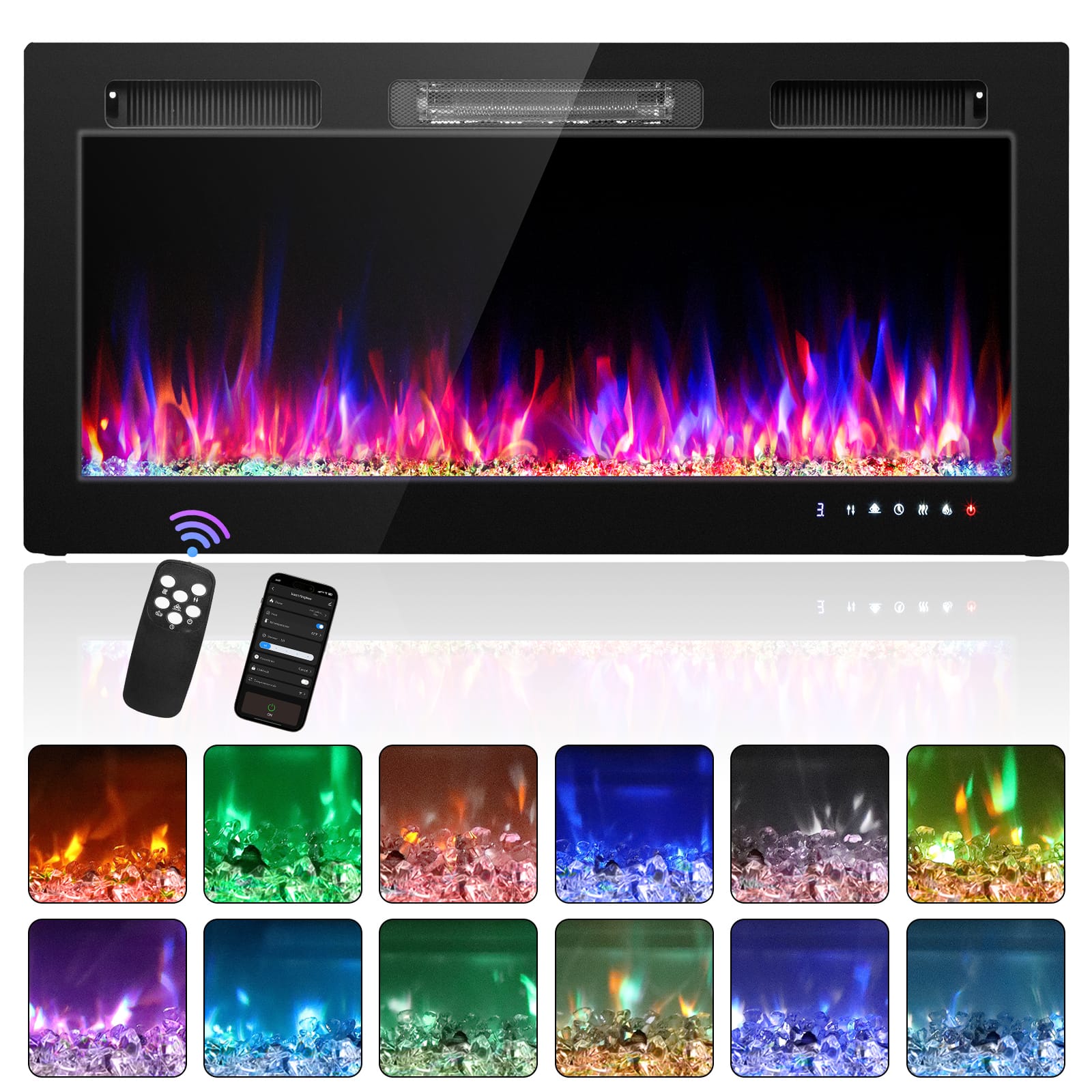 Front. Winado - 30" Electric Fireplace Insert, 1500W Wall-mounted/Built-in Fireplace Heater with WIFI Control, Remote Control - Black.