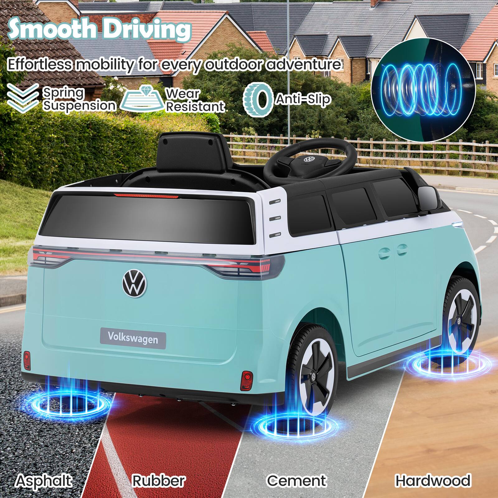Smooth Driving  
Effortless mobility for every outdoor adventure  
Spring Suspension  
Wear Resistant  
Anti-Slip  

Asphalt  
Rubber  
Cement  
Hardwood