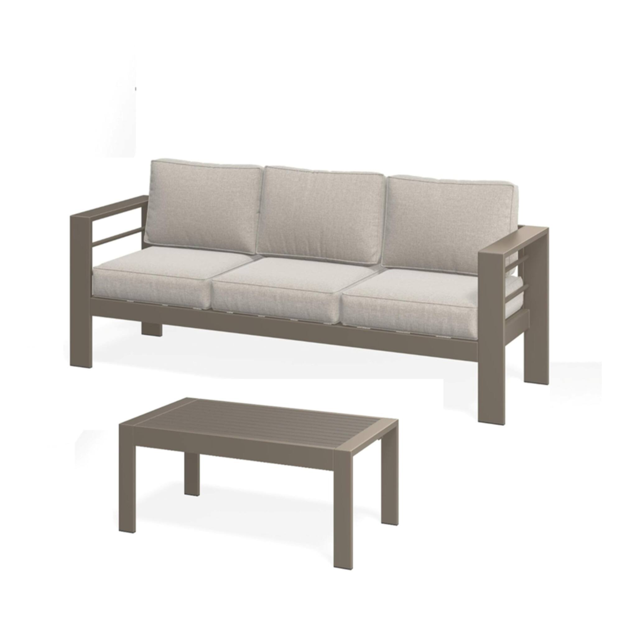 Mondawe - 2 Pieces Outdoor Patio Sofa Set with 75" 3-Seat Sofa and 43" Coffee Table - Light Khaki+Beige