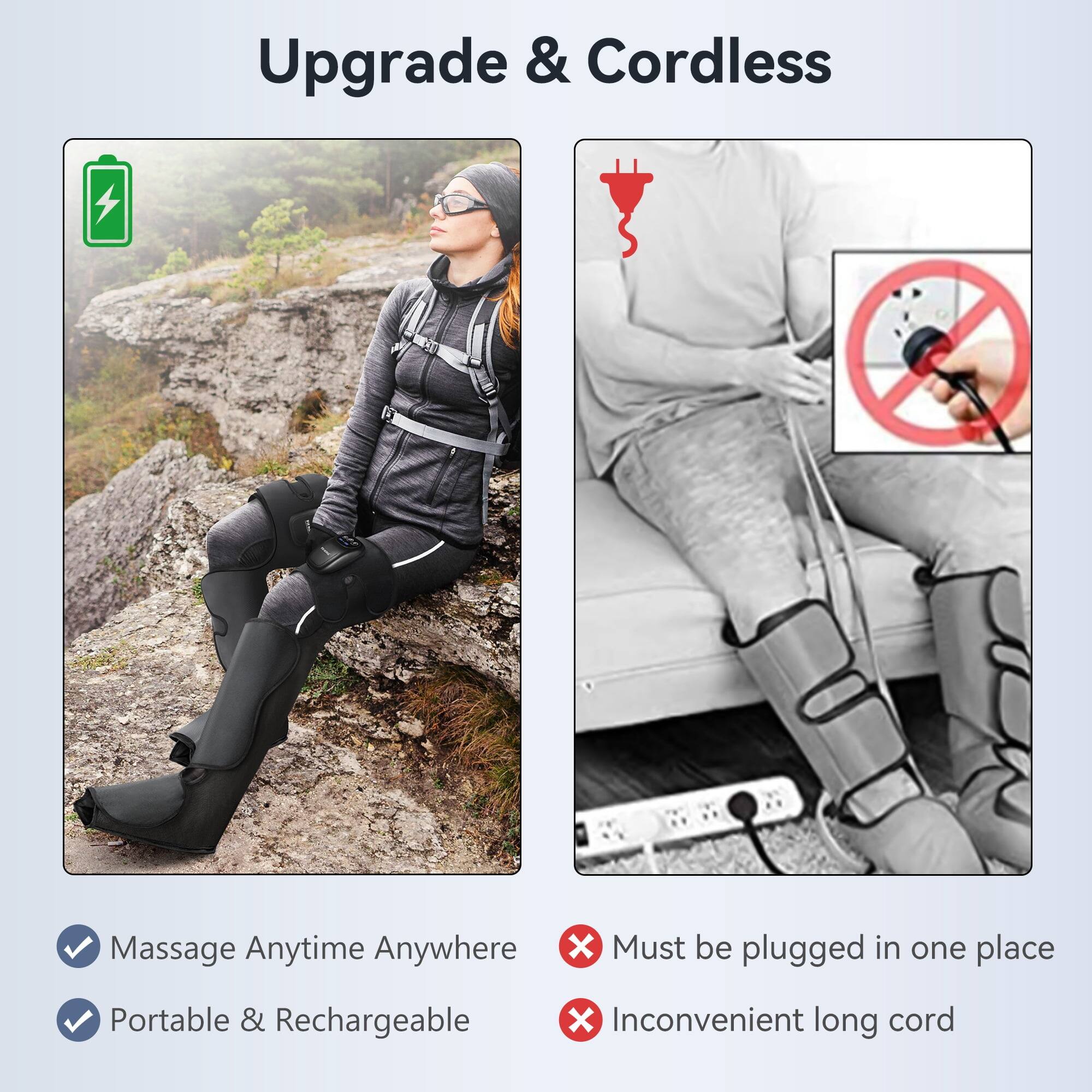 Upgrade & Cordless

- Massage Anytime Anywhere
- Portable & Rechargeable

- Must be plugged in one place
- Inconvenient long cord