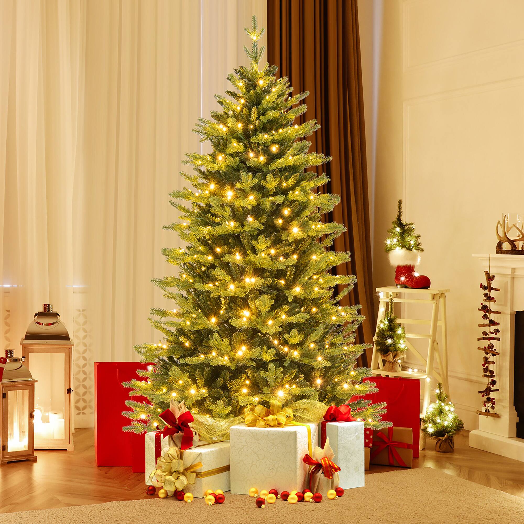 Alt View 4. Gymax - Gymax 6 FT Artificial Xmas Tree w/ 1168 Branch Tips 350 LED Lights 11 Lighting Modes - Green.