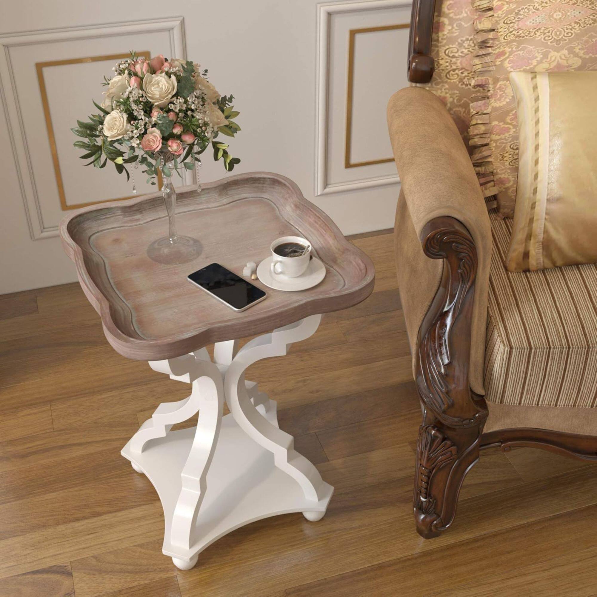 Alt View 7. COZAYH - COZAYH Square Rustic Wooden Accent Tray Top Nightstand Side Table, White Legs - Wood, White.