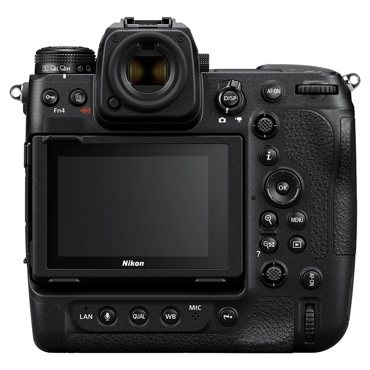 S H Omn III DISP AF-ON Fn4  
Z OK MENU Nikon ? - AF-ON LAN QUAL WB MIC