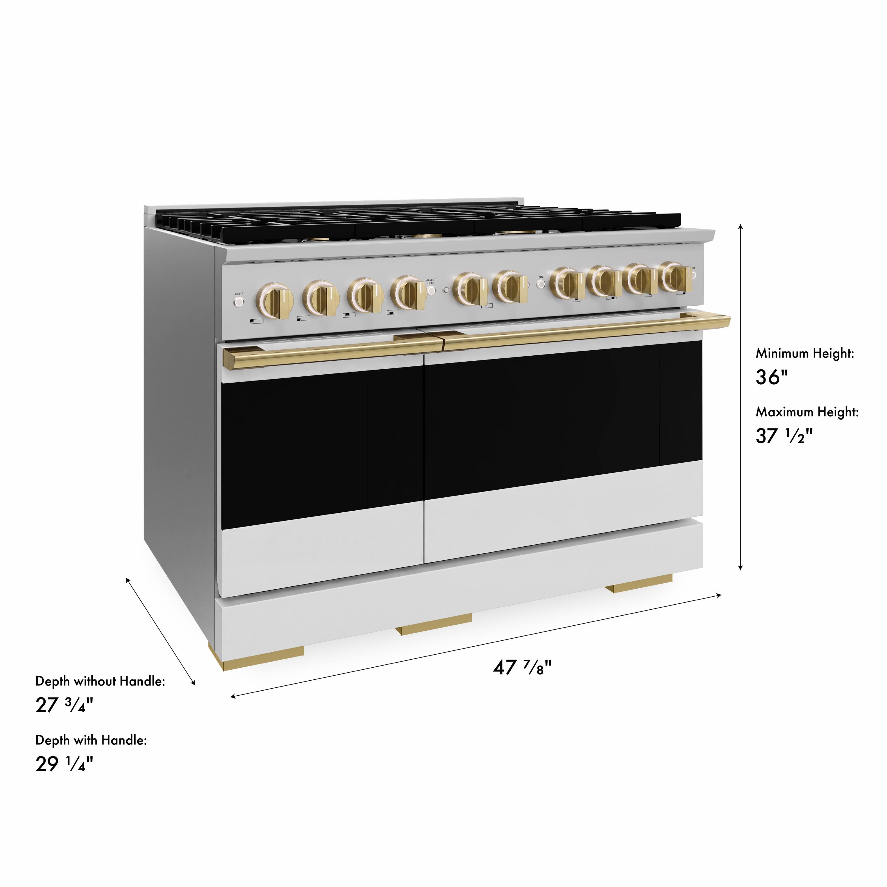 Minimum Height: 36"  
Maximum Height: 37 1/2"  
Depth without Handle: 27 3/4"  
Depth with Handle: 29 1/4"