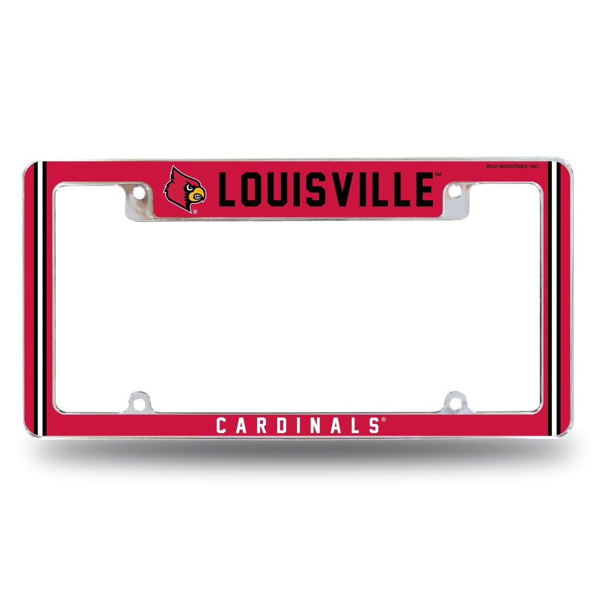 Louisville Cardinals Chrome Metal License Plate Frame with Full Frame Team Color Graphics