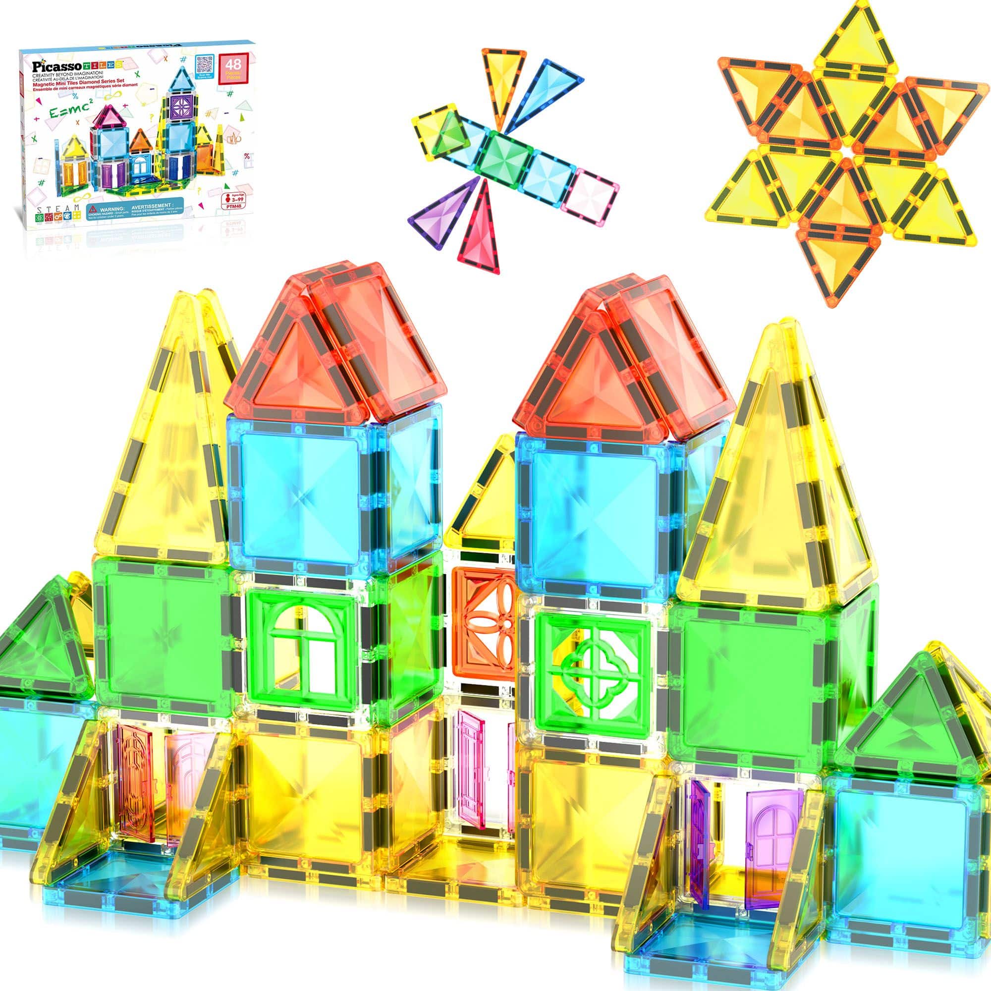 Photos - Educational Toy Magnetic PicassoTiles - PICASSO-TILES  Tiles For Kids, Travel Size 48PCS Construction STEM Building Blocks   