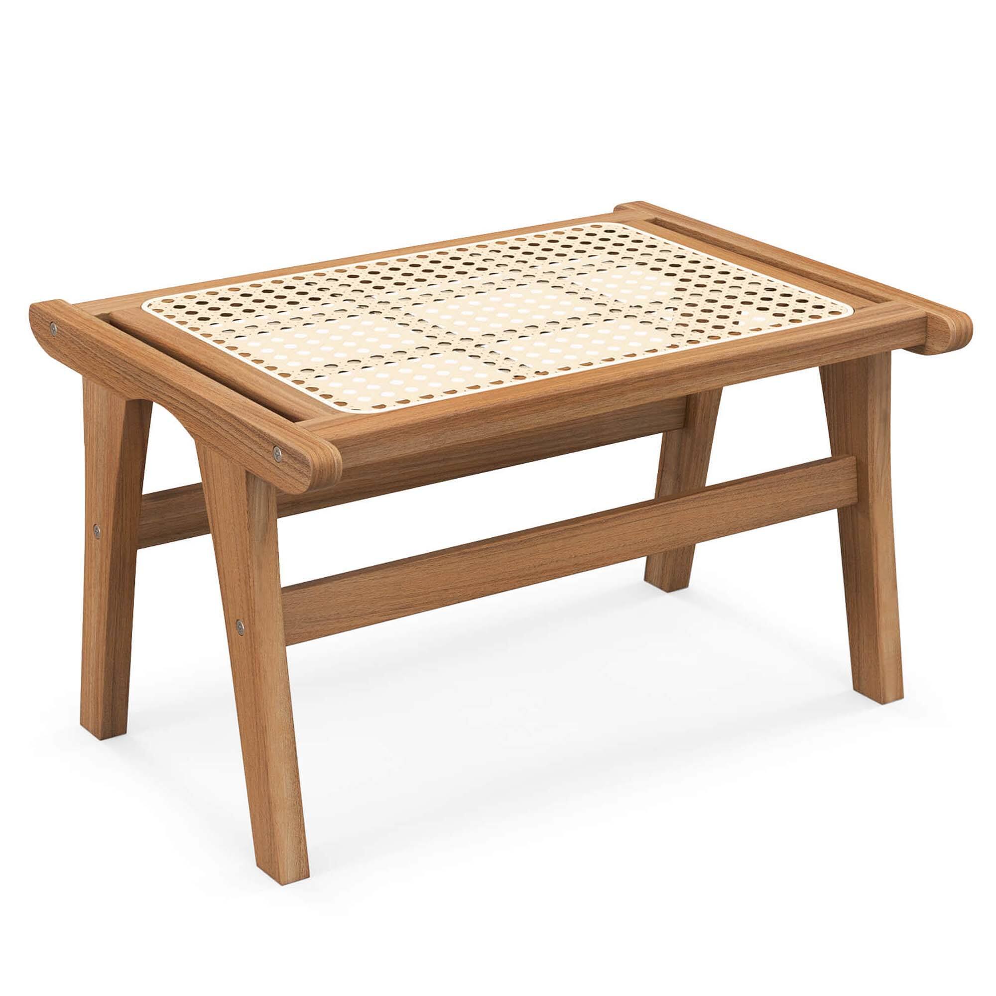 Front. Costway - Costway 1 PCS Ottoman Footstool Natural Teak Wooden Foot Rest with Handwoven Rattan Indoor - Natural.