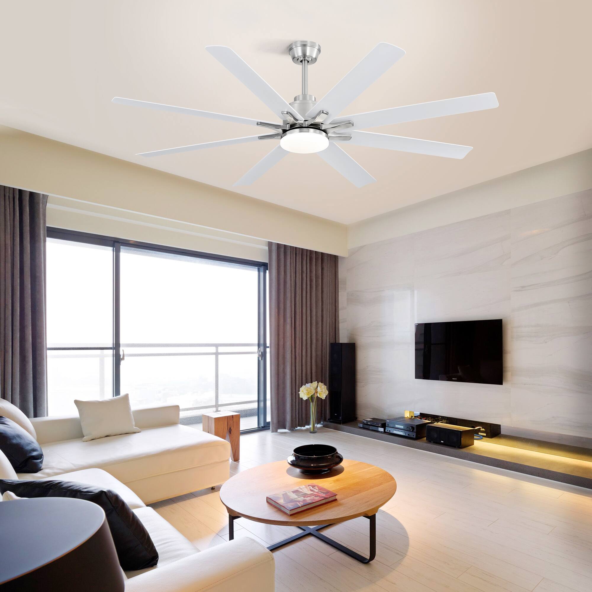 Alt View 5. GOODSILO - 66 Inch Large Ceiling Fan with Dimmable LED Light & Remote, Reversible DC Motor - Nickel.