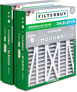 Filterbuy - 24.5x27x5 MERV 8 Dust & Allergy Defense, Pleated HVAC AC Furnace Air Filters Replacement for Trane & More (2-Pack) - Silver