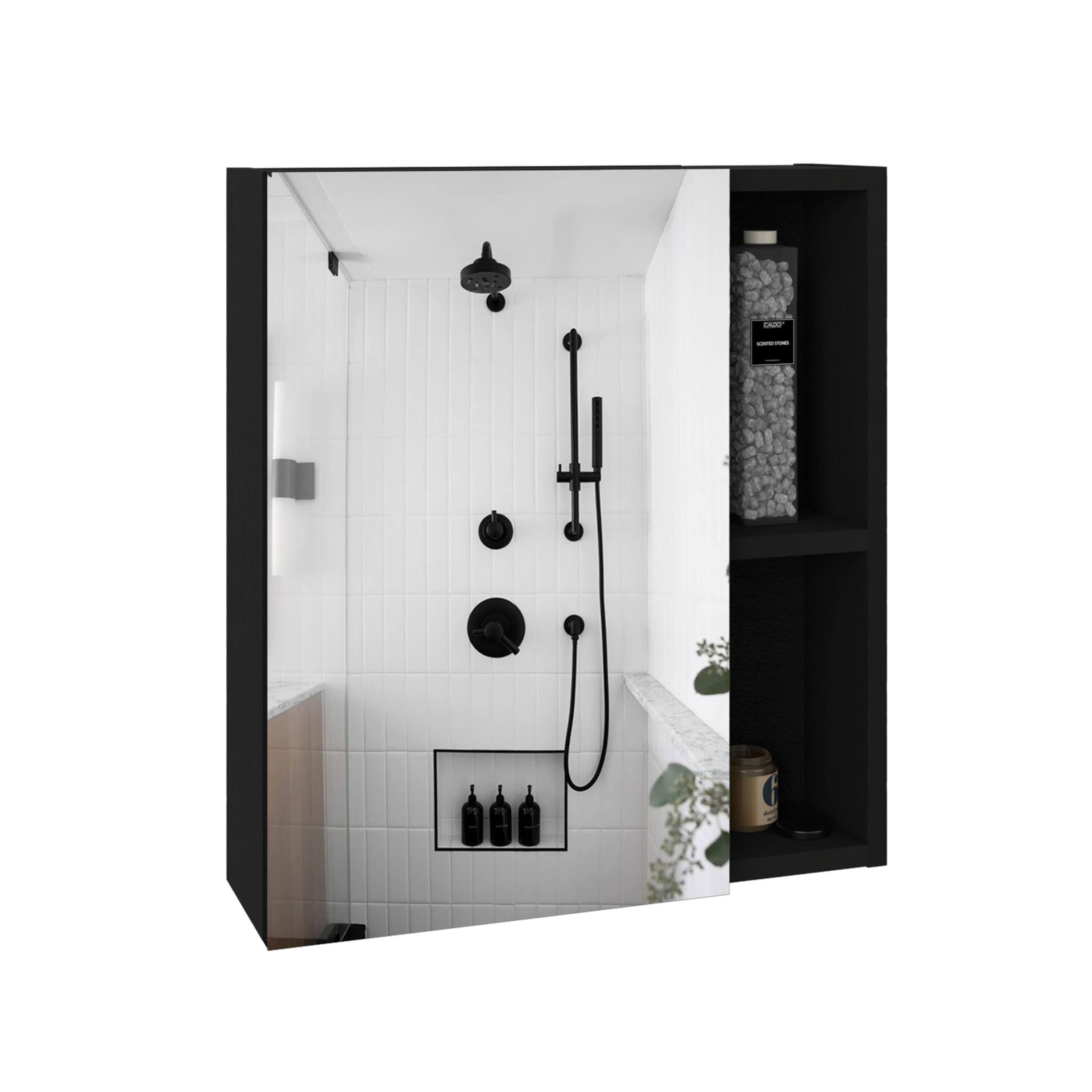 Alt View 2. TinyHomie - Medicine Single Door Cabinet 19in H With Mirror Five Interior Shelves Black - Black.