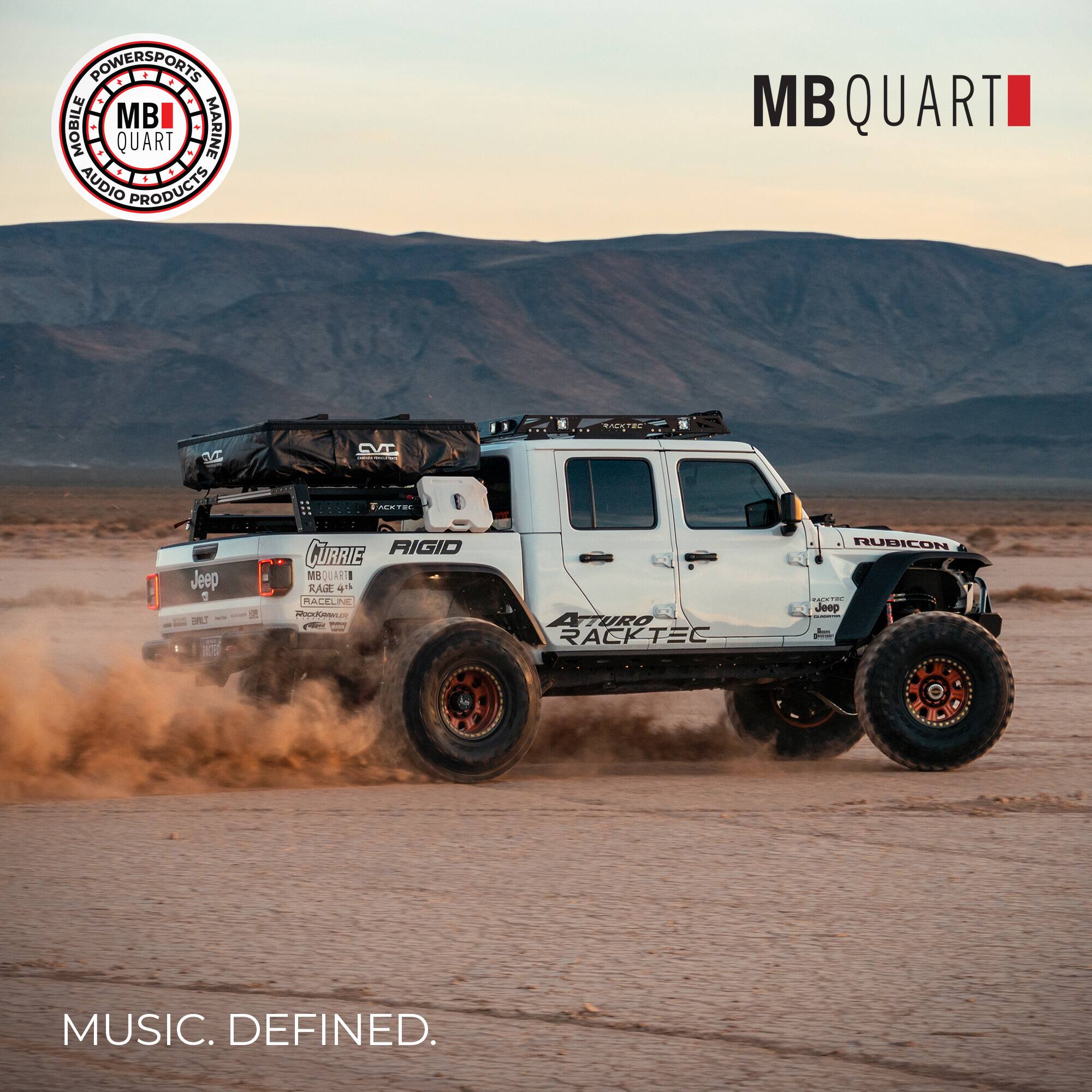 POWERSPORTS MOBILE MARINE QUART AUDIO PRODUCTS  
MB QUART  
Jeep ML CURRIE RIGID MB MB.JAK RA 4n Pa ACELMS POCOm - ATURO RACKTEC RUBICON SUEE - Jeep MUSIC. DEFINED.
