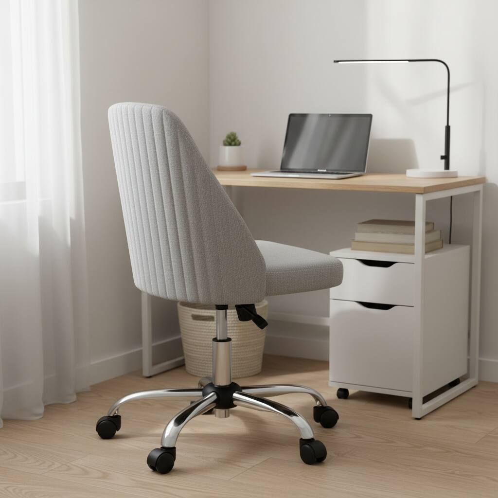 Alt View 6. AOITUN - Home Office Chair, Armless Mid Back Fabric Upholstered Desk Chair with Wheels Adjustable Swivel Vanity Chair, Gray - Gray.